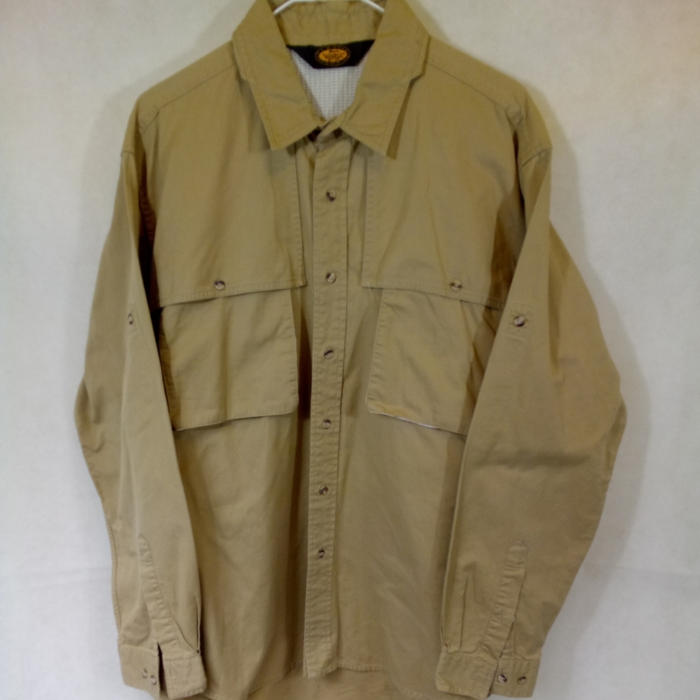 Mens Woolrich L/S Tan Button Down Work Outdoor Sports Shirt Jacket Size Large